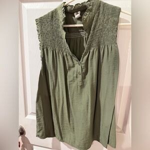 Elegant Olive Green Smocked Blouse